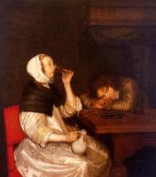 Borch, Gerard Ter - Woman Drinking with Sleeping Soldier
